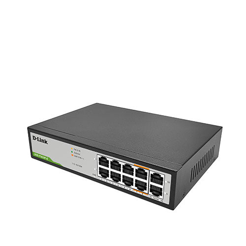 250M 10-Port Fast Ethernet Switch with 8 PoE Ports and 2 Uplink Ports