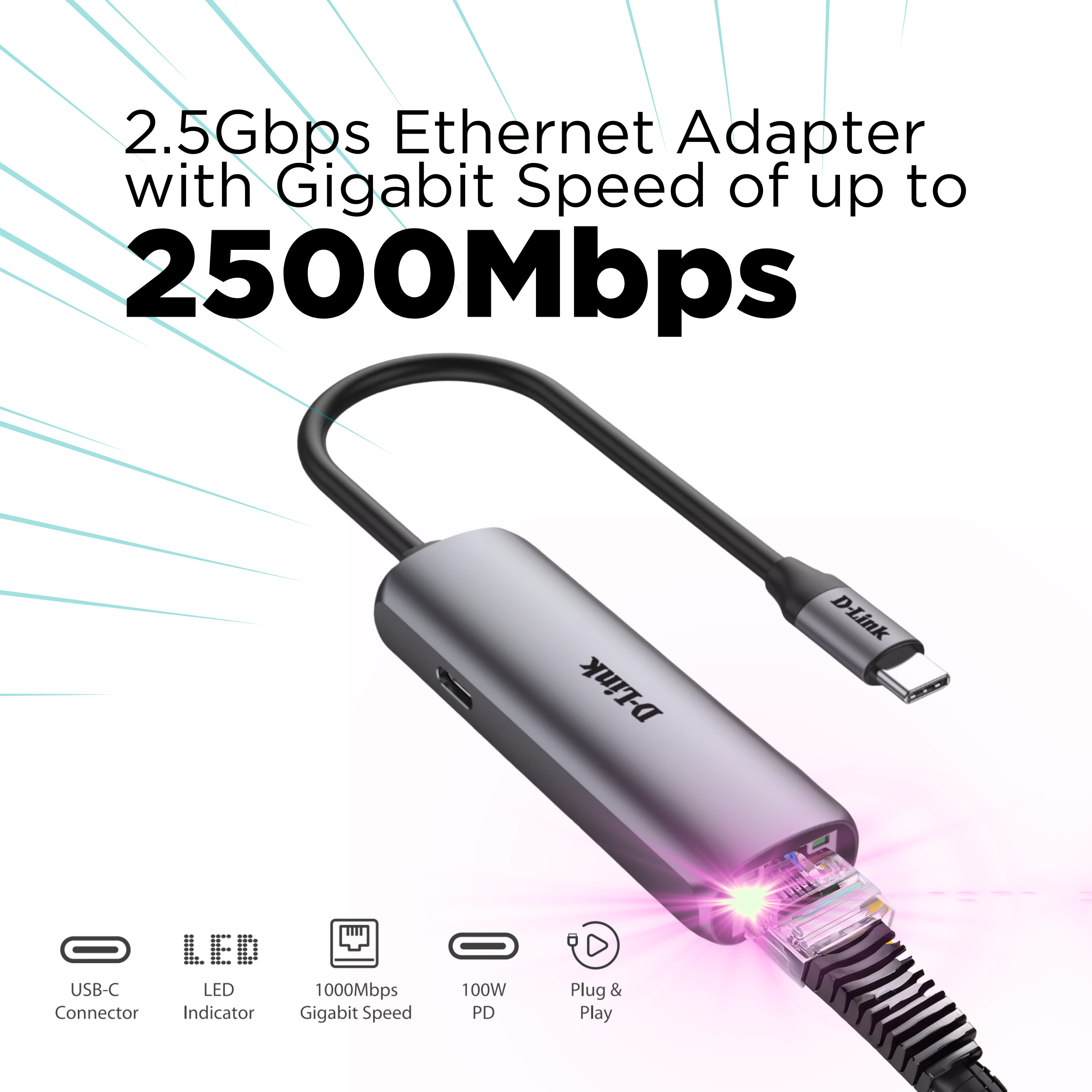 USB-C to 2.5Gbps Ethernet Adapter with 100W Power Delivery