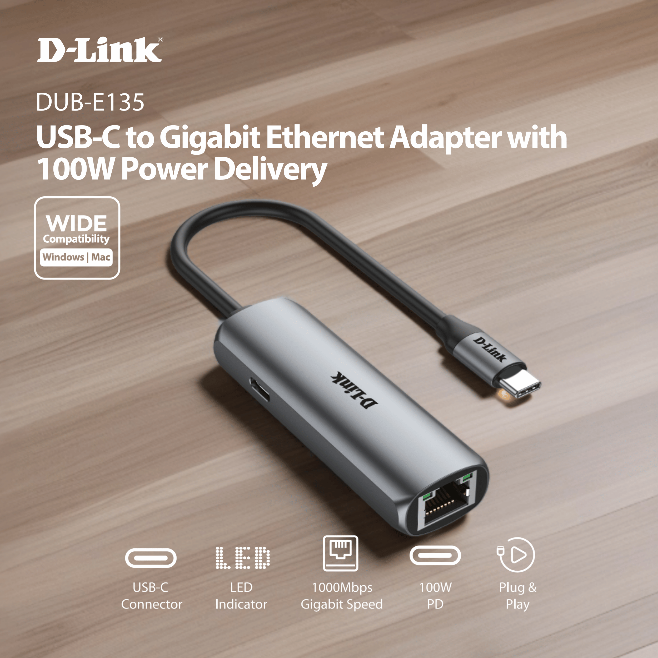 USB-C to Gigabit Ethernet Adapter with 100W Power Delivery