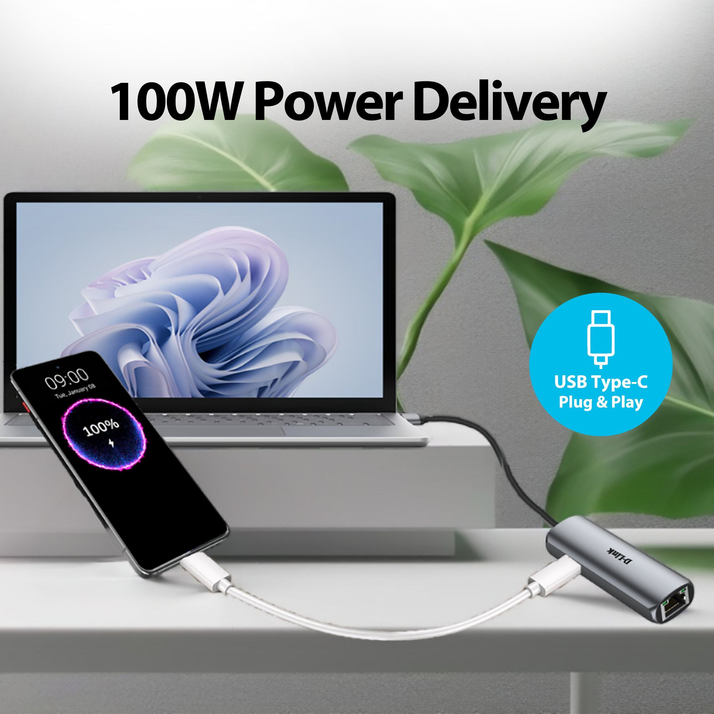 USB-C to 2.5Gbps Ethernet Adapter with 100W Power Delivery