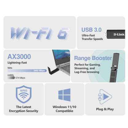 Wireless AX3000 Wi-Fi 6 High Gain USB 3.0 Adapter